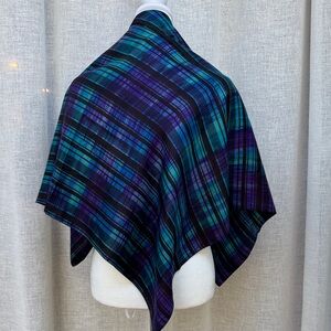Vintage Lancetti Foulards silk scarf in blue black purple plaid made in Italy